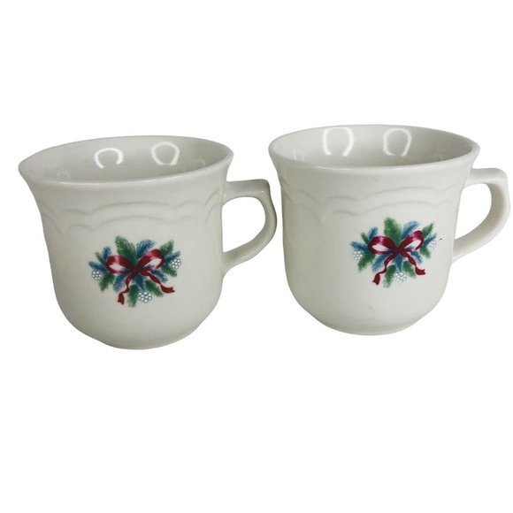 4 Pfaltzgraff Red Ribbon Cup And Saucer Sets Stoneware Christmas Holiday Vintage - Picture 7 of 11